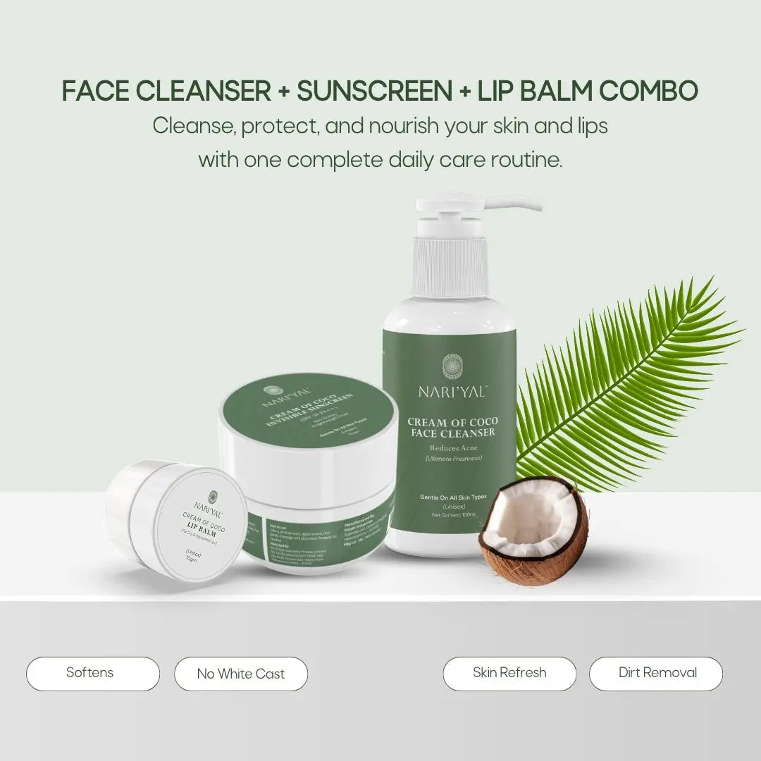 Face Cleanser + Invisible Sunscreen + Cream of Coco Lip balm