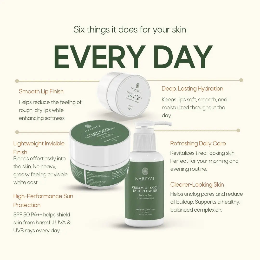 Face Cleanser + Invisible Sunscreen + Cream of Coco Lip balm