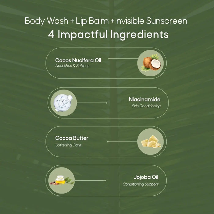 Body Wash + Sunscreen + Lip Balm Combo