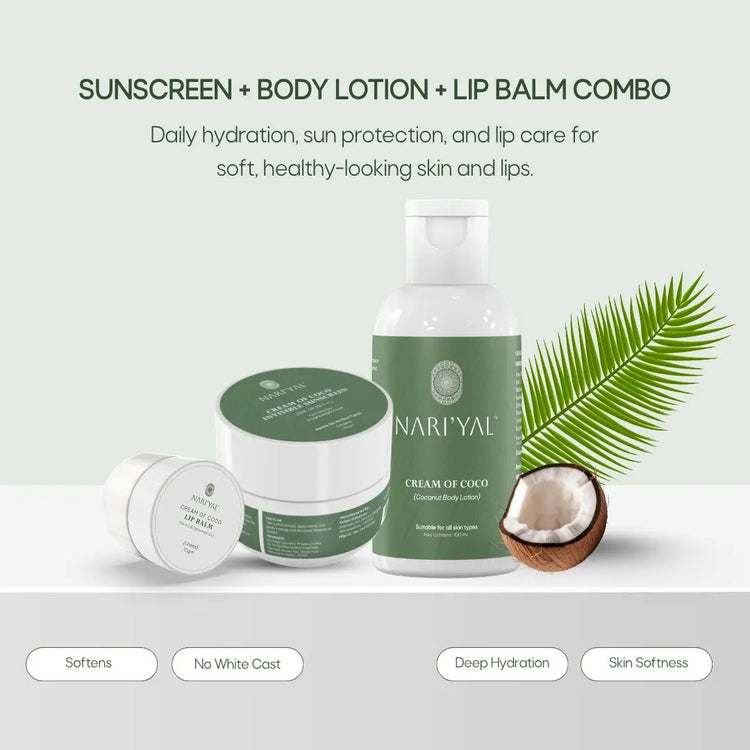 Sunscreen + Body Lotion + Lip Balm Combo