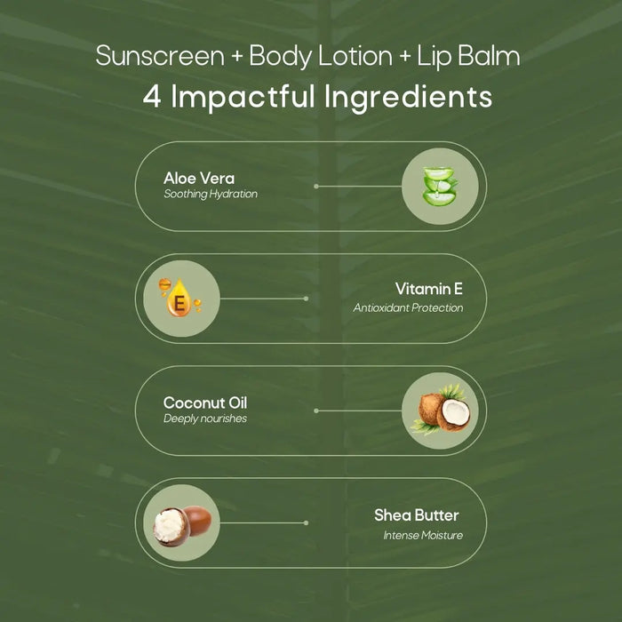 Sunscreen + Body Lotion + Lip Balm Combo