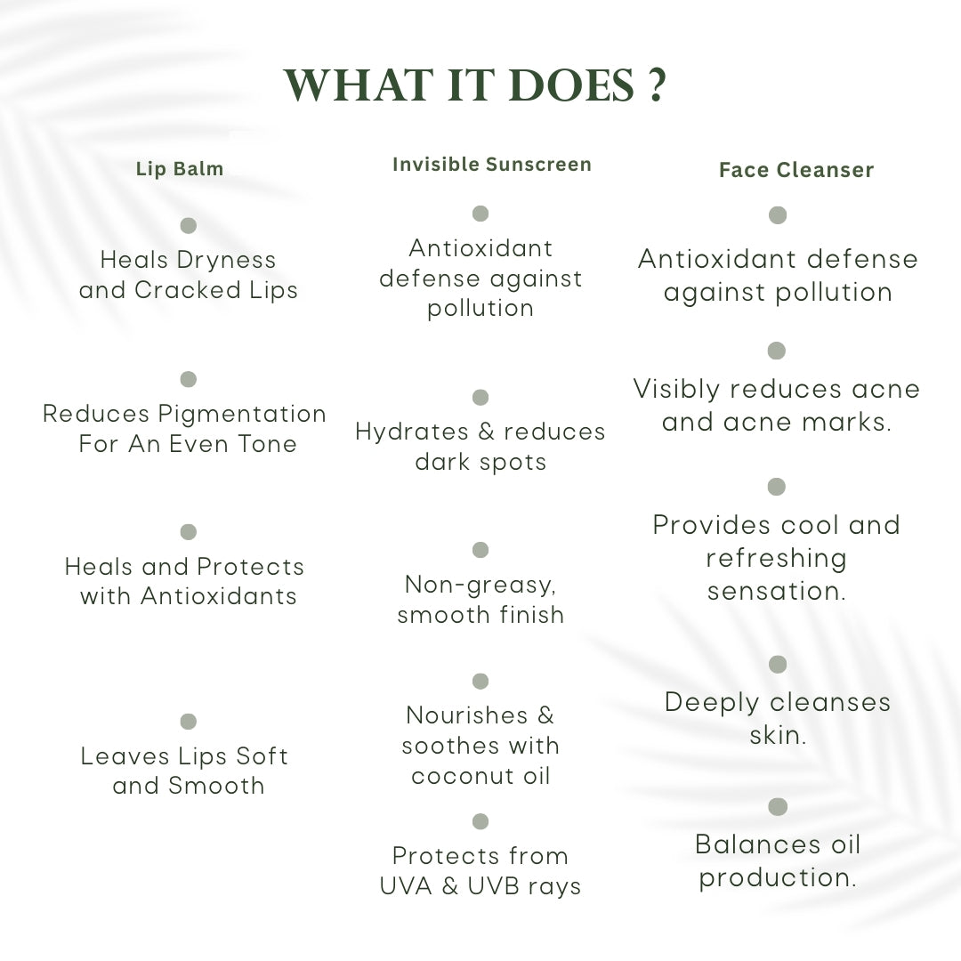Face Cleanser + Sunscreen + Lip Balm Combo