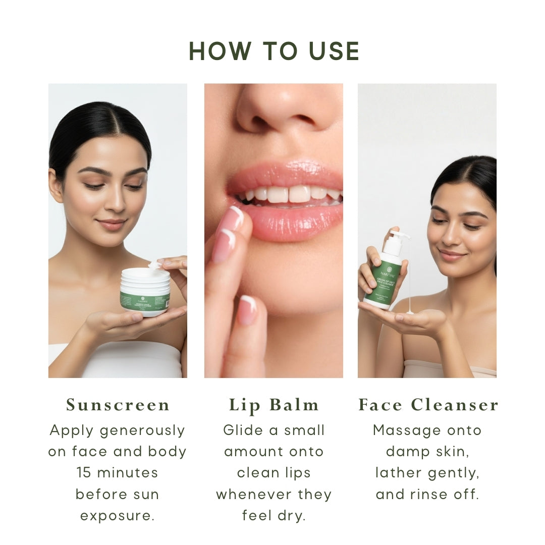 Face Cleanser + Sunscreen + Lip Balm Combo