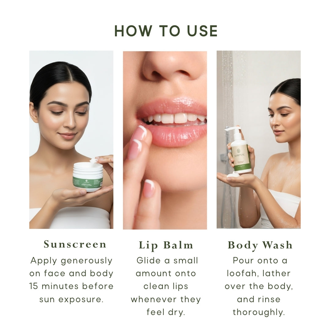 Body Wash + Sunscreen + Lip Balm Combo