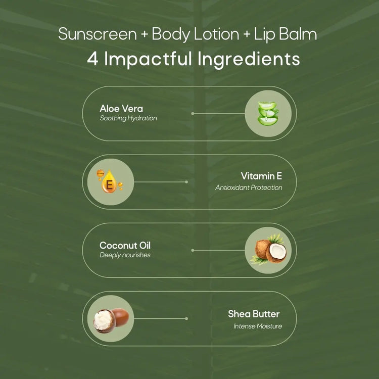 Sunscreen + Body Lotion + Lip Balm Combo